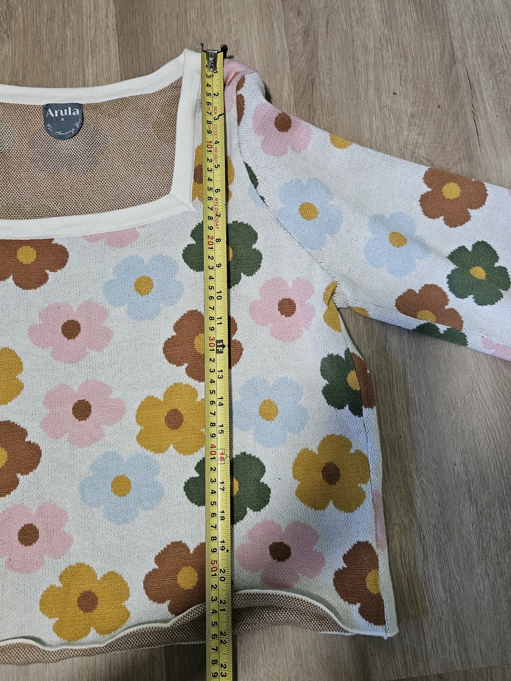 ARULA Cream Multi Floral Square-Neck Long Sleeve Top - Picture 4 of 12